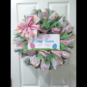 Easter Wreath, Happy Easter Wreath, Home Decor, Wood Sign, Gift, Handmade